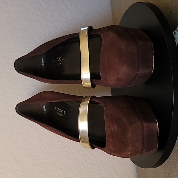 Vintage GUCCI Brown Suede Platform Slide Chunky Heels. 5.5M - Picture 6 of 10